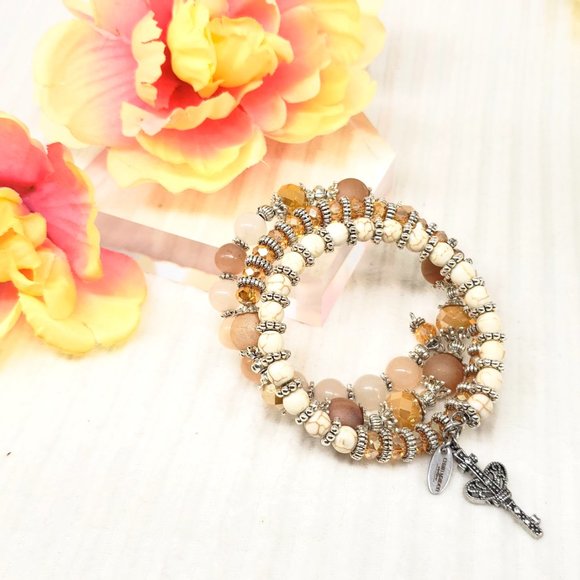 Champagne Wishes Memory Wrap Bead Bracelet with Marcasite Key Charm - Picture 11 of 11